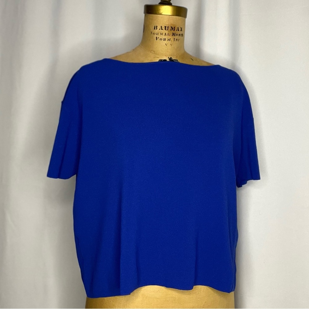 ANN TAYLOR Short Sleeve Knit T-Shirt Sweater Top Boat Neck Royal Blue S